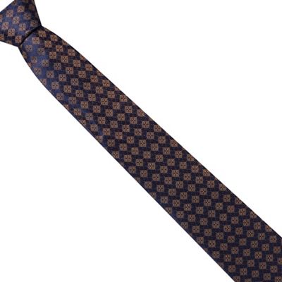 Navy tiled print silk tie